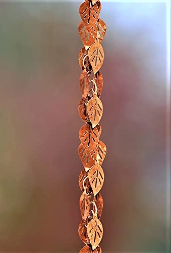 Monarch Rain Chains 10006 Pure Copper Cascading Leaves Rain Chain, 8-1/2 Feet Length Replacement Downspout for Gutters, 8.5 Ft