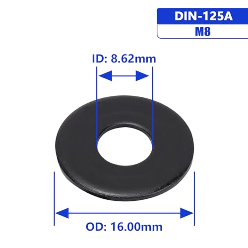 Image of M8 x 16mm OD Black Flat Washer, 18-8 (304) Stainless Steel Coating, 50Pcs