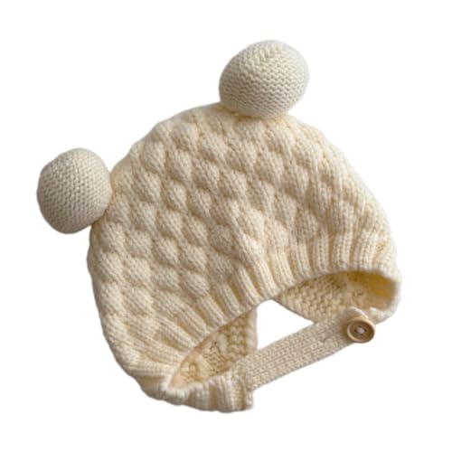 Baby Earflap Hat Knitting Bonnet, Soft & Breathable Warm Bonnet Caps for 0 to 3 Years Infants Unisex Milky White