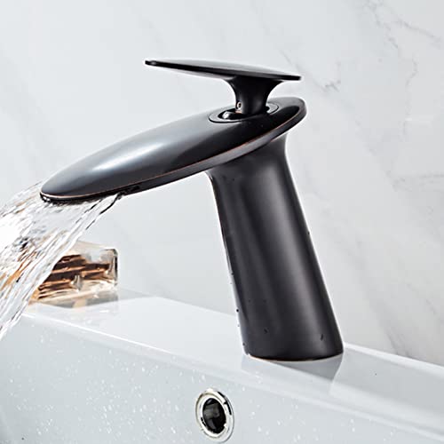 Robinet mitigeur de lavabo anti-éclaboussures en laiton noir brossé jet cascade élégant