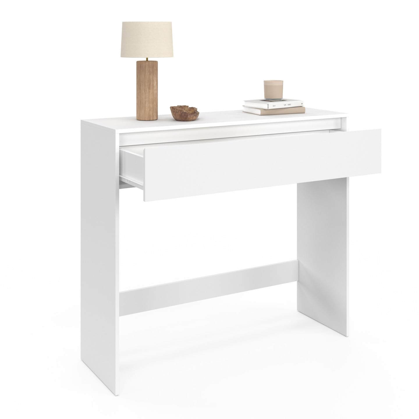 IDMarket - Console a 1 cassetto TOMI legno bianco