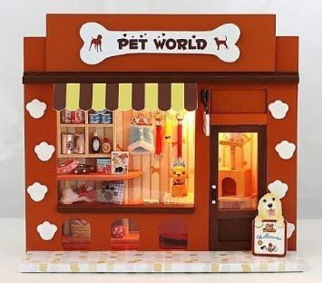 WOODEN DOLLHOUSE MINIATURE DIY PET WORLD WITH LIGHT