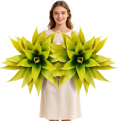 Wertuirk 28 Inch Artificial Agave Plant Set of 2, Realistic Faux Succulents with Vibrant Color, UV Resistant & Low Maintenance for Indoor Outdoor, Home, Garden Decor (Yellow×2, Extra Large)