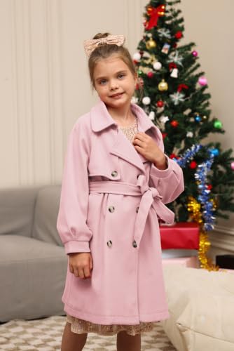 Image of GRACE KARIN Girls Dress Coat Lapel Wool Blend Long Winter Jackets with Pockets Belt 6-16Y