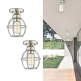 WISBEAM Brushed Nickel Semi Flush Mount Ceiling Light Fixture, 2 Packs Small Cage Ceiling Light E26 Medium Base MAX 60W, Metal Housing, ETL Rated, Bulbs NOT Included