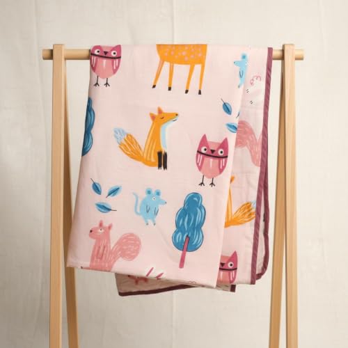 Image of LORETO - A QUALITY LINEN BRAND 100% Cambric Cotton Double Dohar 88 x 90 Inches, 3-Layer Lightweight AC Blanket with Soft Cotton Flannel Filling, Breathable Summer Quilt, Reversible, Peach Baby Animals