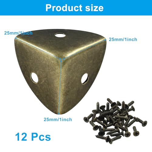Image of 12 Pcs Metal Corner Protectors Bronze Edge Guard Furniture Edge Corner Cover Angle Corner Brackets with Mounting Screws for Box Table Cabinet(1 inchx1 inchx1 inch)