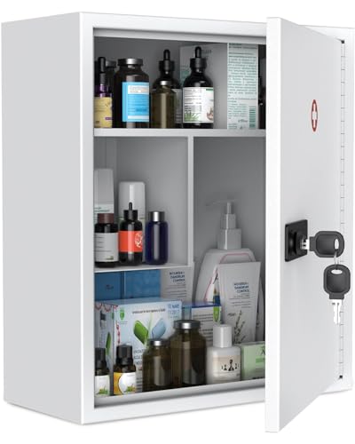 Uniclife Armoire à Pharmacie Murale avec Serrure à Combinaison à clé Armoire Premiers Soins verrouillable médicale Grande médicaments Armoires Murale...