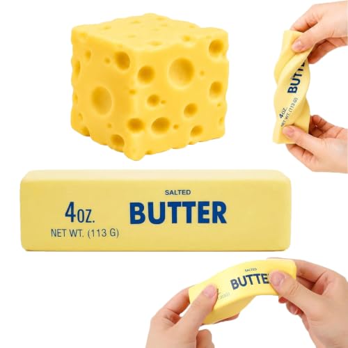 2 Pcs Butter Cheese Squishy, Jouets Anti-Stress en Forme de Bâtonnets Beurre, Fidget Squeeze Toy,...