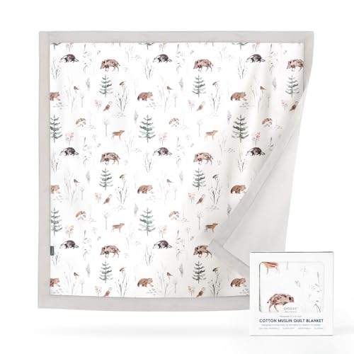 Image of GRSSDER Cotton Muslin Quilt Blanket - Silky Soft and Breathable Baby Blanket Quilt, Oversized Muslin Blankets for Newborns, Toddlers & Kids, 6 Layers Reversible Design for All Seasons, 47 inch x 47 inch