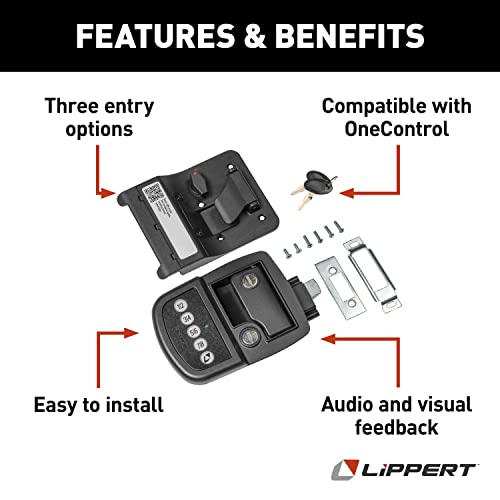 Image of Lippert Keyless RV Door Lock with Bluetooth - Left, Green,Red