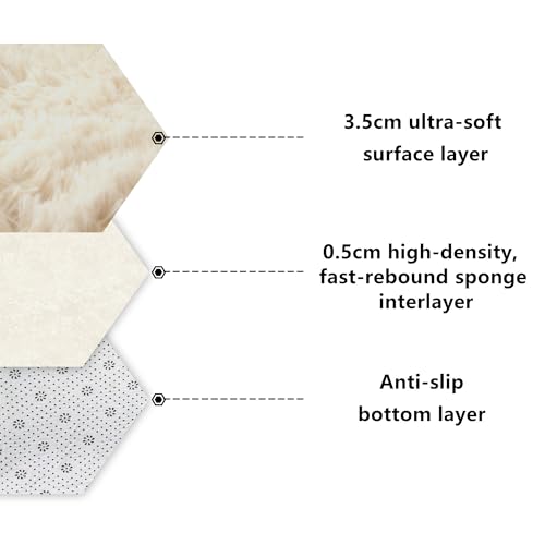 Grand tapis de salon 250x270 extra doux couleur unie crème haut de gamme