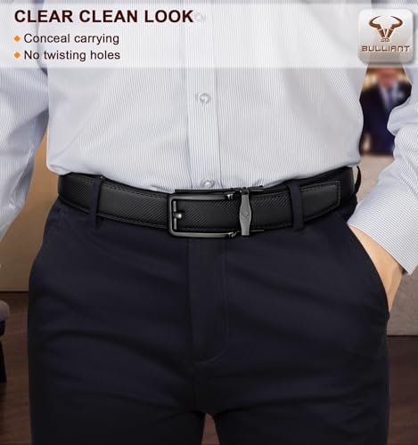 Image of BULLIANT Men Ratchet Belt 2 Pack, Click Sliding Leather Belt Adjustable for Gift Men Dress Casual Jeans 1 3 /8,Cut for Fit