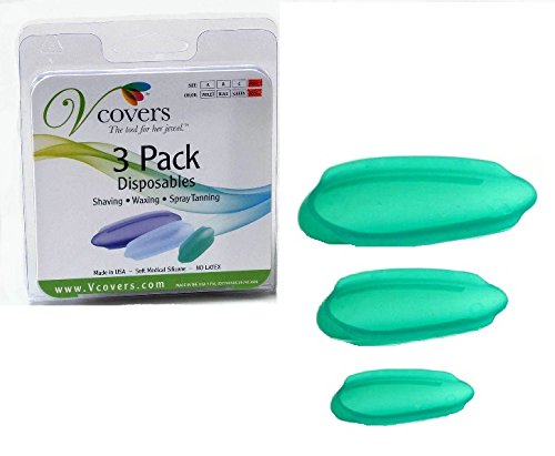 Vcovers Bikini Hair Removal Tool, Bikini hair removal protection for shaving, trimming, coloring and spray tanning. Vcovers 3 Pack sizes A, B and C in GREEN.