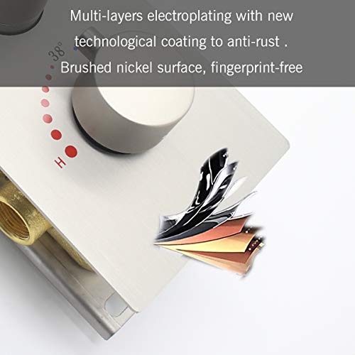 3 Way Shower Diverter Valve, 3 Outlets Multi Function Thermostatic Shower Brass Valve Can Run Simultaneously, Brushed Nickel #TOP7