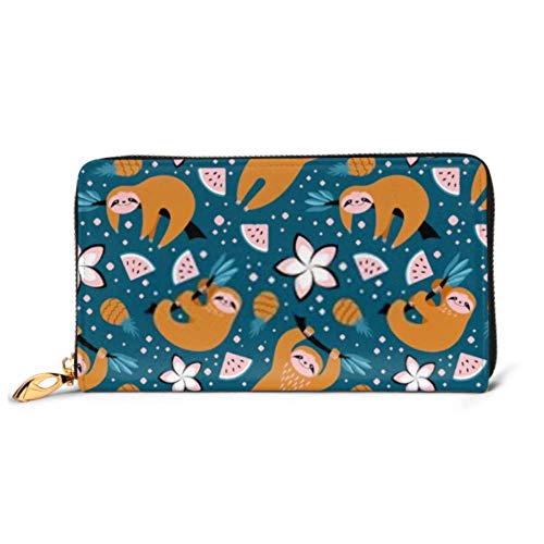 Preisvergleich Produktbild JHGFG Mode Handtasche Reißverschluss Brieftasche Nahtloses Muster Nette Faultiere Früchte Blumen Telefon Kupplung Geldbörse Abendkupplung Blockieren Leder Brieftasche Multi Card Orga