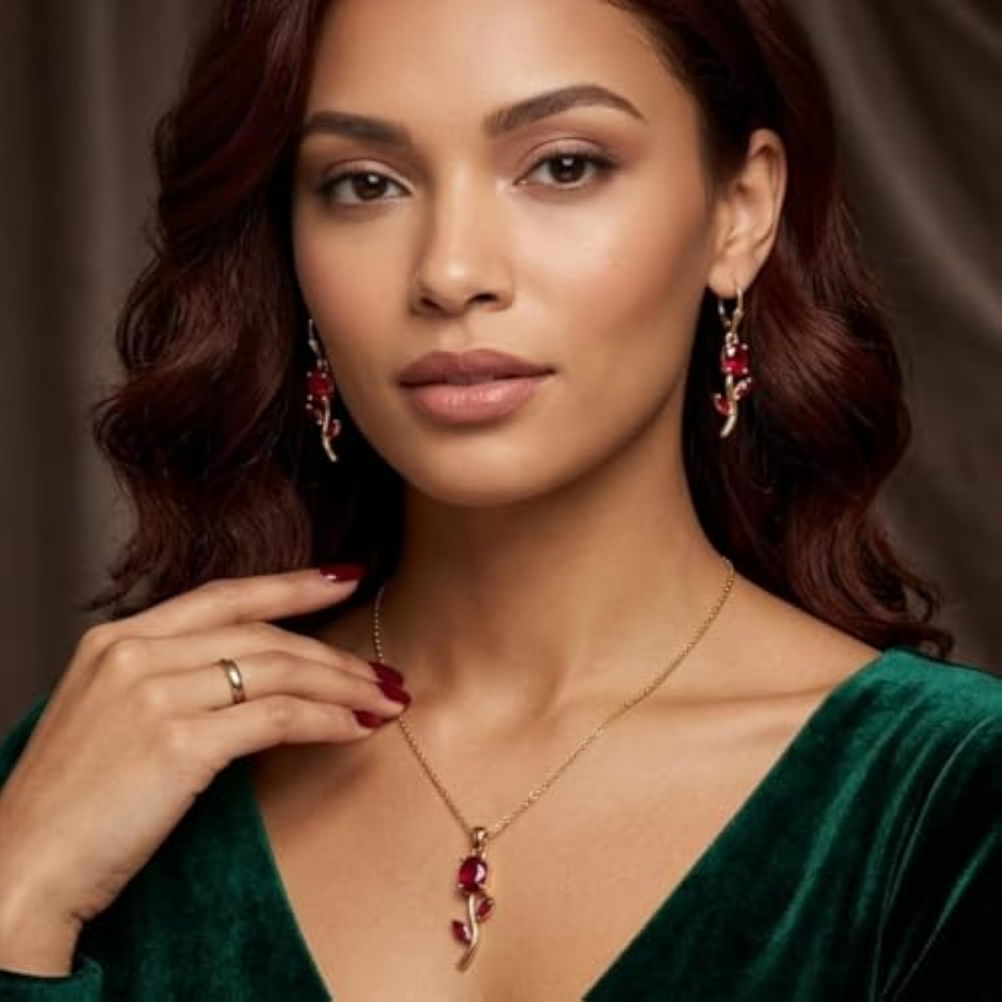 Women's Gold Plated Tulip Design Necklace, Crystal Pendant