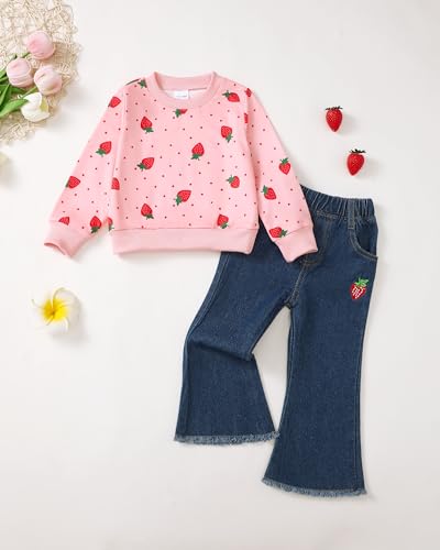 Image of Baby Toddler Girl Clothes Outfits Kids Sweatshirt Jeans Set Denim Pants Little Girls Clothes Toddler Outfit for Girls