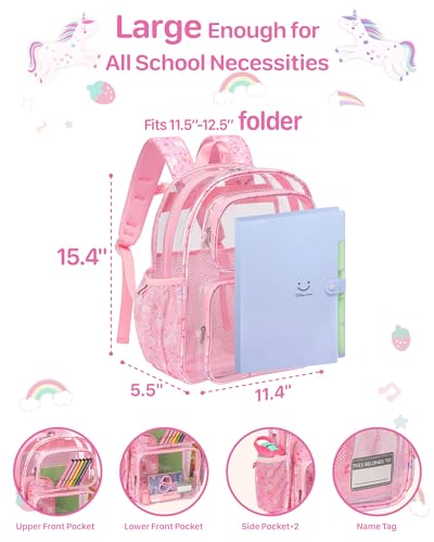 Bagseri Clear Backpack for Kids and Girls Snack Bag, Pink Unicorn3