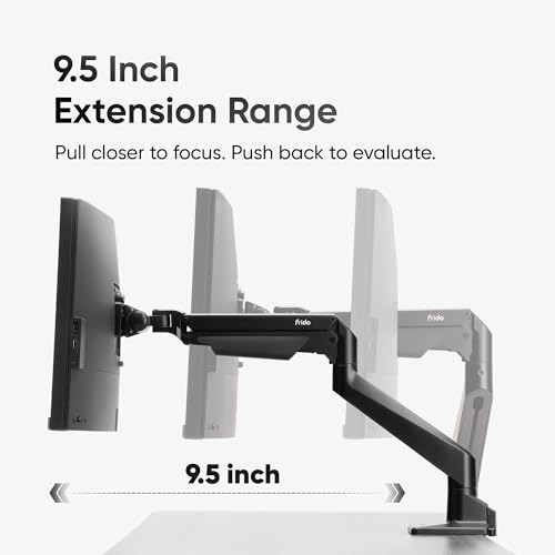 Image of Frido ErgoLuxe Dual Monitor Arm Desk Mount, Height Adjustable Gas Spring VESA Monitor Stand with Independent Tilt, Swivel & Rotation, Supports Two 17-27 Inch Monitors, Heavy Duty Steel | 2-10kg, Black