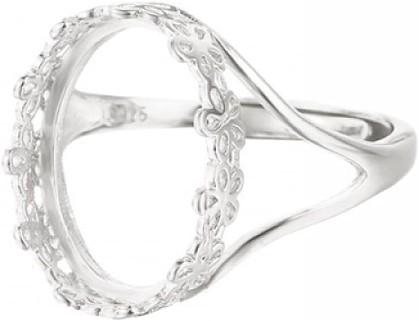 925 Sterling Silver Adjustable Ring Blank for 7X9/8X10/10X14/12X16/14X17mm Oval Stone Ring Cabochon Setting Jewelry Making DIY Personalized Accessories