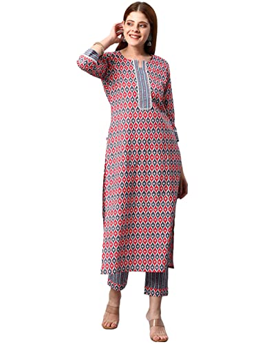 Image of ANNI DESIGNER Women's Cotton Blend Printed Straight Kurta With Pant