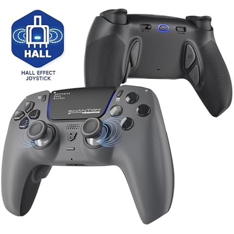 HEXGAMING PHANTOM Pro Controller with 4 Remappable Buttons, 6 Remapping Profiles, 8 Interchangeable Analog Stick, and Adjustable Triggers Compatible with ps5, PC, Mobile - Hall Effect Shadow Gray Cover
