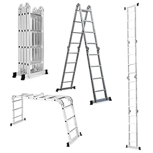 Corvids 14.5 Feet (16 Steps) Portable & Compact Folding Aluminium Multipurpose Super Ladder | 2-Year Warranty | Ladder for Home & Industrial Use - Capacity 120 Kg