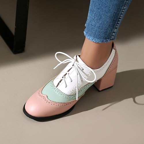Mixed Colors Vintage Oxfords Lace Up Classic Sewing Brogue for Women Block Low Heel Round Toe Mary Jane4