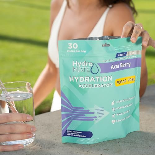 Image of Electrolyte Powder Sugar-Free Hydration Packets Acai Berry HydroMATE 16 Sticks