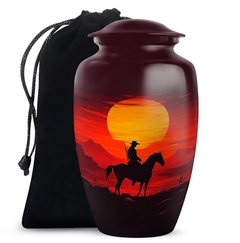 Image of Cowboy Urn - Large Urn for Ashes Adult Male - Urn for Ashes for Women - Cremation Urns for Human Ashes - Funeral Urns for Adult Ashes Women - Size 10 Inch