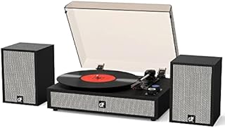 Vinyl Record Player with External Speakers, 3 Speed Bluetooth Turntable for Vinyl Records Vintage Belt-Drive Record Player with Stereo Speaker RCA Audio Out, Aux-in & Auto Off, Black