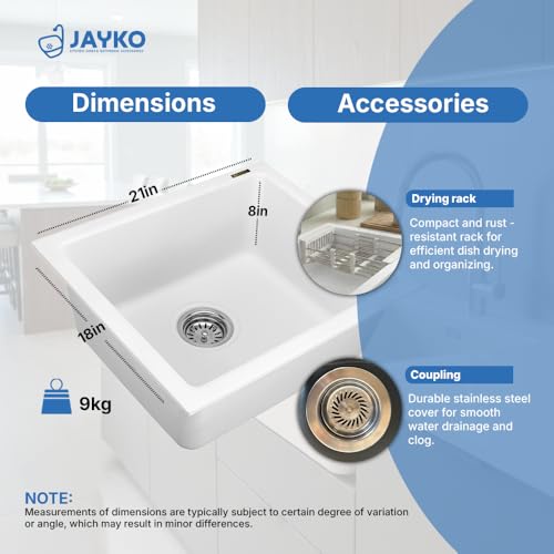 Image of JAYKO Quartz Acrylic Kitchen Sink for Modular Kitchen | Granite Finish, Scratch & Heat Resistant | Easy to Clean & Stylish Sink for Home (WI, 21x18in)