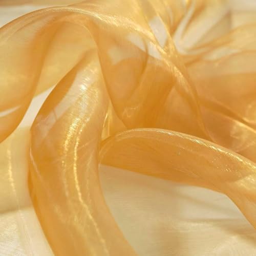TOLKO 1m Organza Stoffe zum Nähen Meterware | Hauch Zart, Fein, Durchsichtig | zum Dekorieren Basteln 145cm breit | leichter Glanz Stoff für Gardine Vorhänge Tischdecken Deko Schals (Gold)