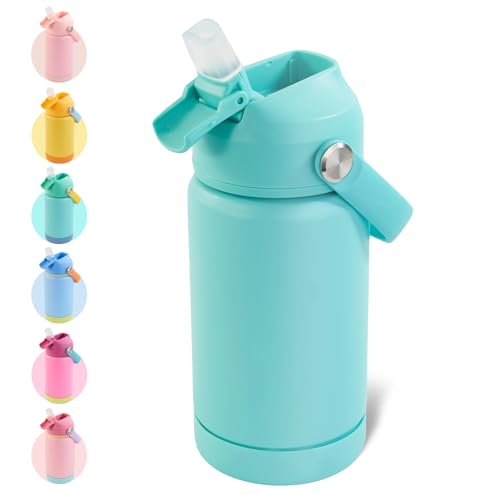 Fijinhom Kids Water Bottle, 360ml/12oz, Stainless Steel Insulated Water Bottle with Straw, Vacuum Leakproof, Kids Water Bottles for School Boys Girls, Keep Drinks Hot Cold,BPA Free,Green