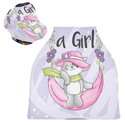 かわいい子猫ピンクムーンスイングベビーカーシートカバーキャノピー伸縮性看護カバー幼児用母乳の男の子の女の子のための通気性防風冬のスカーフ