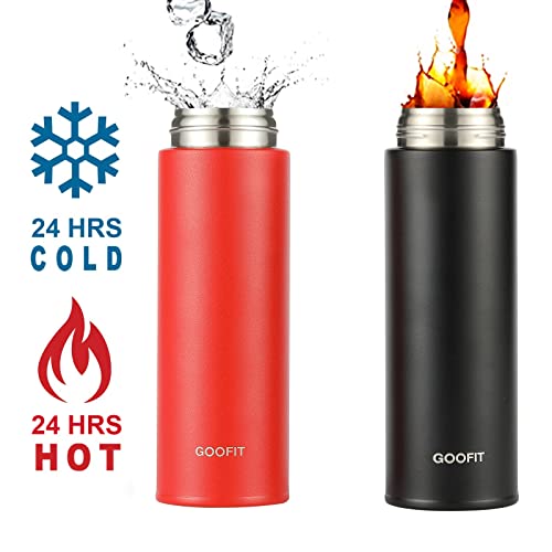 Goofit Water Bottle Double Wall Vacuum Insulated Thermos Beverage Coffee Bottle Stainless Steel Travel Mug Thermos Flask Bpa Free Keeps Cold 24H Hot 24H 16 Oz Black #TOP2