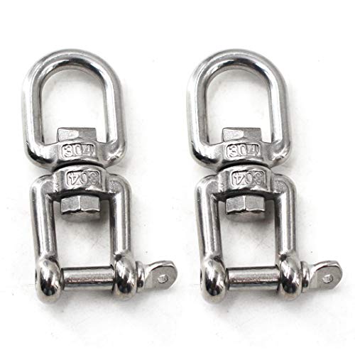 Flomore M8 Jaw and Eye Swivel Shackle 304 Stainless Steel Boat Anchor Chain Connectors (Pack of 2)