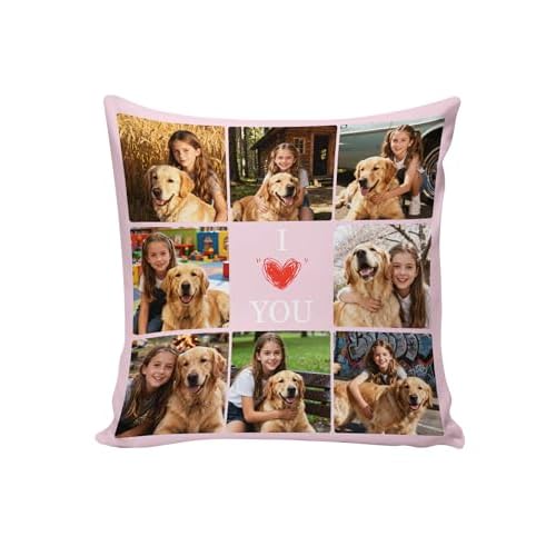 Custom4U Couple Gifts Custom Pillow with Picture & Text I Love You Girlfriend Boyfriend Love Gifts for Christmas Anniversary Wedding (Optional Pillow Insert) Style D - 8 Photos