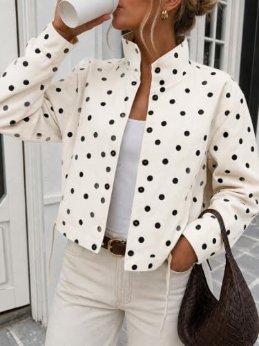 Fisoew Womens Polka Dot Cropped Jacket Zip Up Drawstring Lightweight Coat - image 2