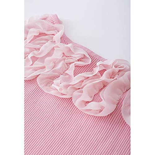 Image of CHICWISH Women's Black /White /Pink Ruffle Mesh Boat Neck Knit Top