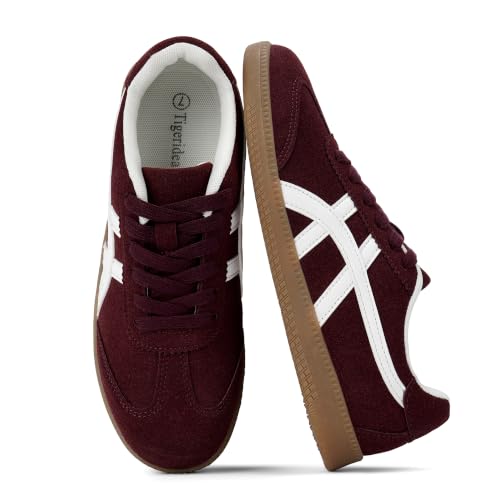 Image of Tigeridea Casual Sneakers for Women Lightweight Lace Up Tennis Shoes | Non-slip Lace Up Fashion Sneaker, Round Toe Retro Walking Shoes, 2026 Trendy Comfortable Trainers