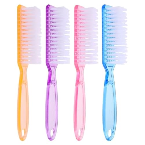ZORVYN Lot de 4 Brosses à Ongles avec Poignée, Poils Doux, Outil de Manucure pour Nettoyage des Ongles et Orteils (Bleu+Violet+Rose+Orange)