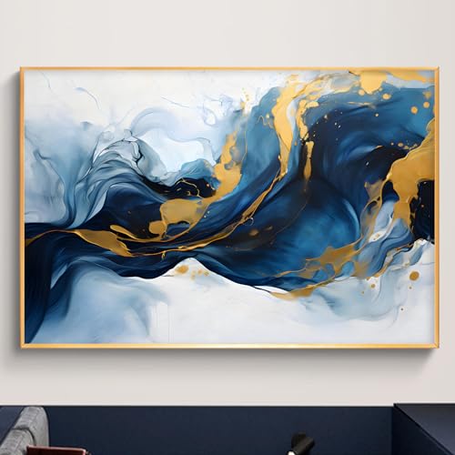 Blue Modern Abstract Wall Art Abstract Blue Watercolor Art Blue Gold Abstract Picture Blue White Gold Painting Blue White Abstract Art Blue Gold Artwork Blue White Abstract Painting 16x24in No Frame