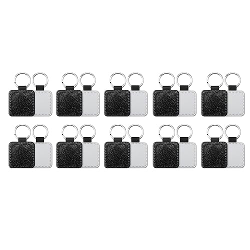 Barfeery Lot de 20 porte-clés en cuir PU pailleté pour transfert de chaleur Sublimation Carré Noir