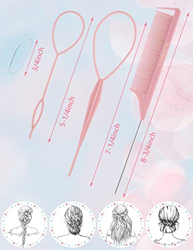 Topsy Hair Tail Tools, 1Pcs Tail Braiding Combo, 2Pcs French Braid Tool Loop For Hair Styling, 100Pcs Clear Mini Elastic Hair Bands. #TOP1