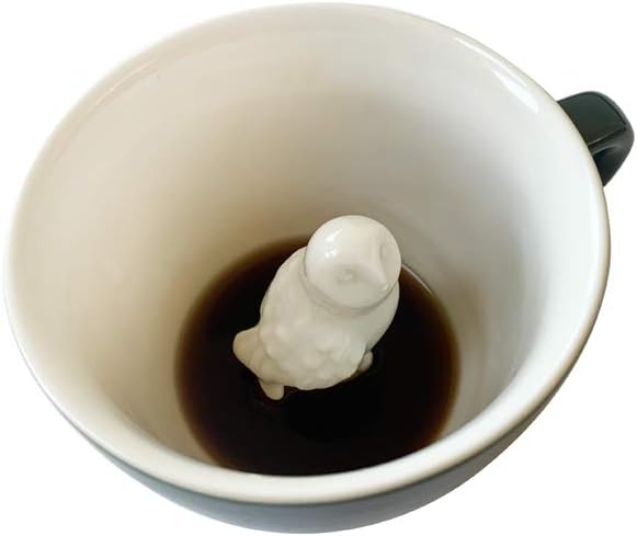 Creature Cups OWL Ceramic Cup (11 Ounce, Emerald Green Exterior) - Hidden 3D Animal Inside Emerges As You Drink - Holiday, Birthday Drinkware Gift for Farm Animal, Bird, Coffee & Tea Lovers