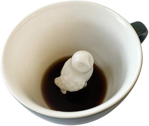 Creature Cups OWL Taza de Cerámica (11 Onzas, Exterior Verde Esmeralda) - Animal 3D Oculto en el Interior Emerge Mientras Bebes - Regalo de