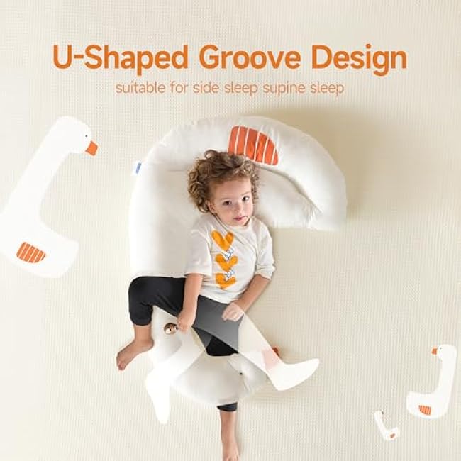 Choc chick Curve Long Kids Body Pillow,36X27inches Swans Shape Soft Child Hug Sleep Toddler Pillow,Hand Washable 100% Organic Cotton Pillowcase Toddler Pillows for Sleeping