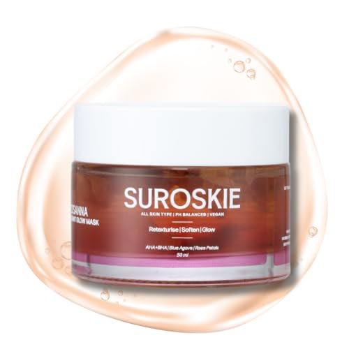 Suroskie Rosanna Rose Instant Glow Face Mask 50Ml | With Rose & Aloe Vera | For Cleans Pores & Dark Spot | Spa Glow At Home | Facial In A Jar | Korean Face Mask For Glowing Skin |Men & Women